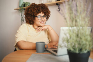 Attractive,Happy,Stylish,Plus,Size,African,Black,Woman,Student,Afro